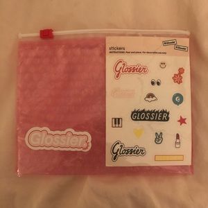 Glossier Pink Makeup Bubble Pouch Bag Stickers